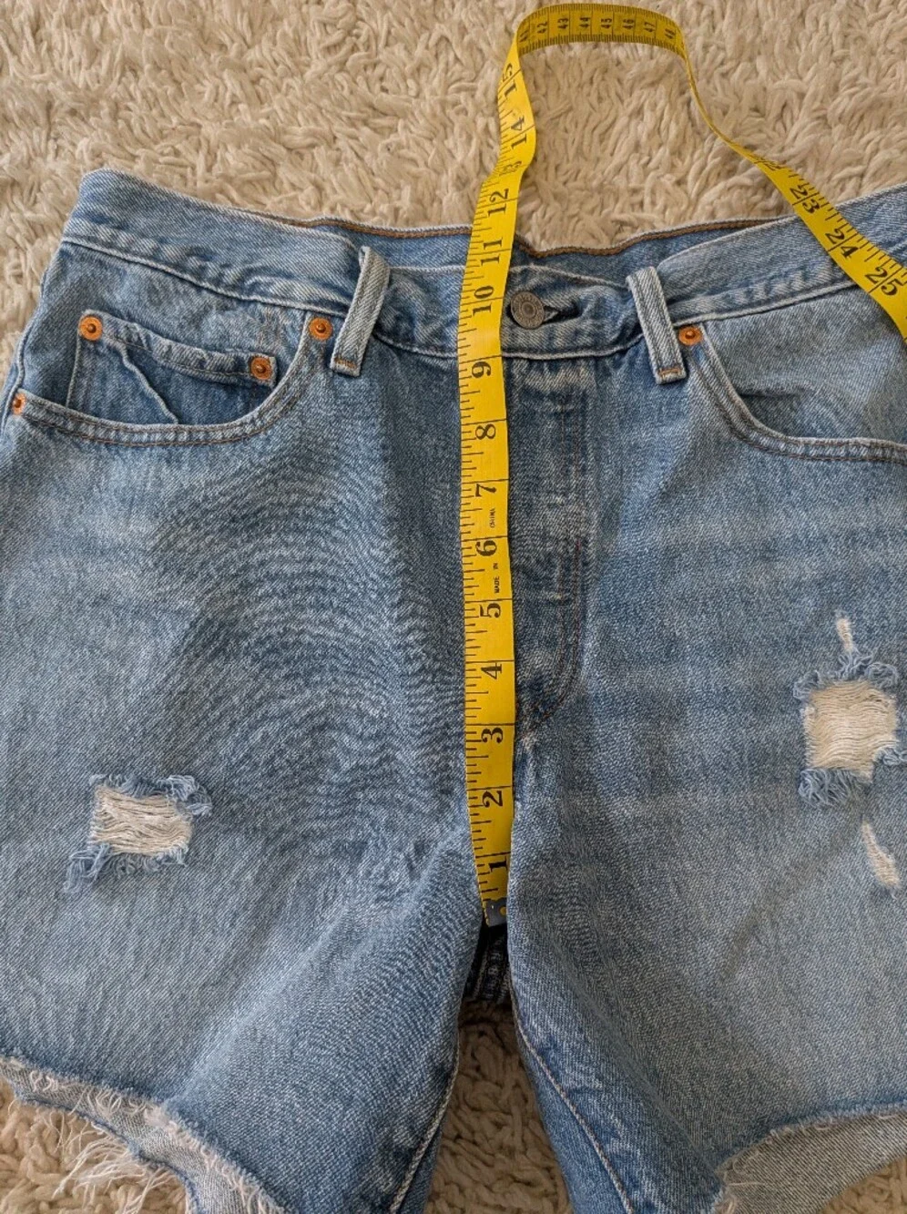 Levi's Big E 501 Distressed High Rise Denim Cut-Off Raw Hem Shorts